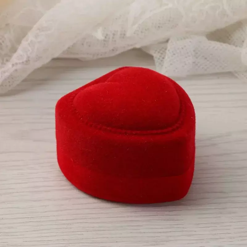 Rote Beflockung Herzform Ehering Samt Aufbewahrung boxen Schmuck Ohrringe Vitrinen Inhaber Geschenk box Zähler Verpackung