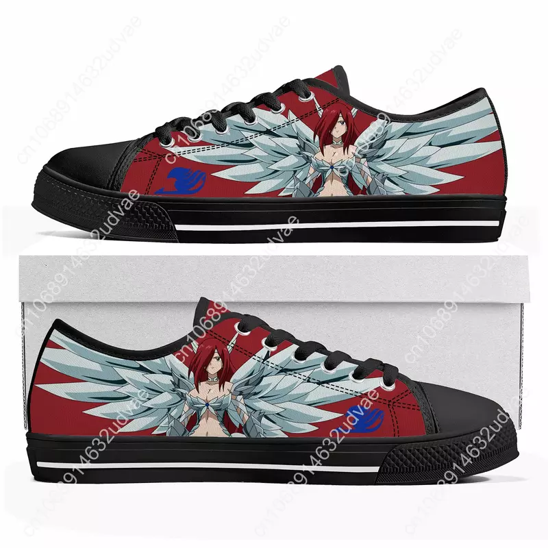 Manga erza รองเท้าผ้าใบอะนิเมะสีแดง F-Fairy T-Tail ข้อต่ำรองเท้าผ้าใบผู้ชายผู้หญิงวัยรุ่น