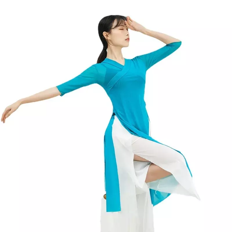 Blusa larga transparente de danza del vientre para mujer adulta, Top de malla transparente, disfraz de Hada, Ropa de baile, ropa de bailarina