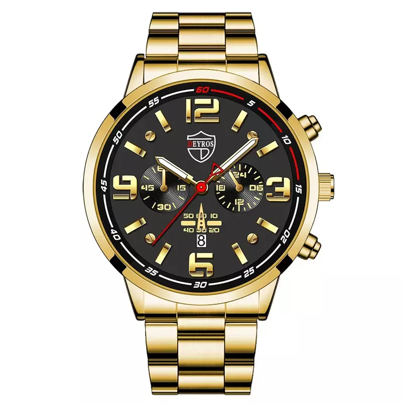 Relógio Quartz Masculino com Calendário, Aço Inoxidável, Relógios de Negócios, Luminoso, Fashion