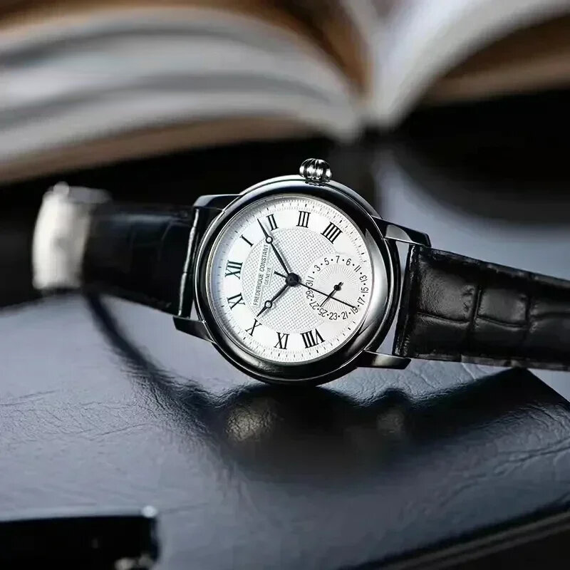 Relógio de quartzo de agulha dupla minimalista masculino com pulseira de couro, relógio do lazer, moda luxuosa, relógio do lazer, William Constant Watch, novo, FC-710