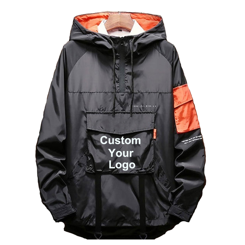 Autunno e inverno nuovi uomini personalizzati il tuo Logo Top manica lunga tasca felpa moda Hip Hop giacca a vento con cappuccio Pullover giacca
