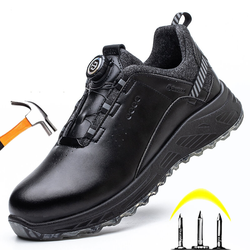 男性用の回転ボタン付き安全靴,耐パンク性,スポーツシューズ,保護ブーツ,新品