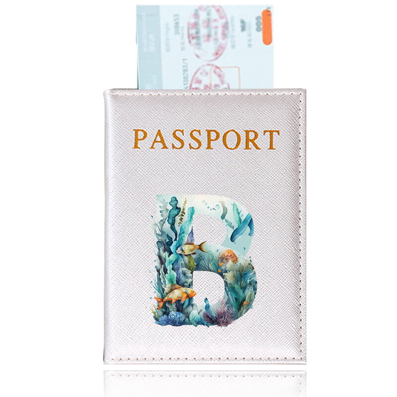Funda protectora para pasaporte de viaje, soporte para pasaporte, Serie de impresión de letras de pescado, identificación, tarjetero de crédito