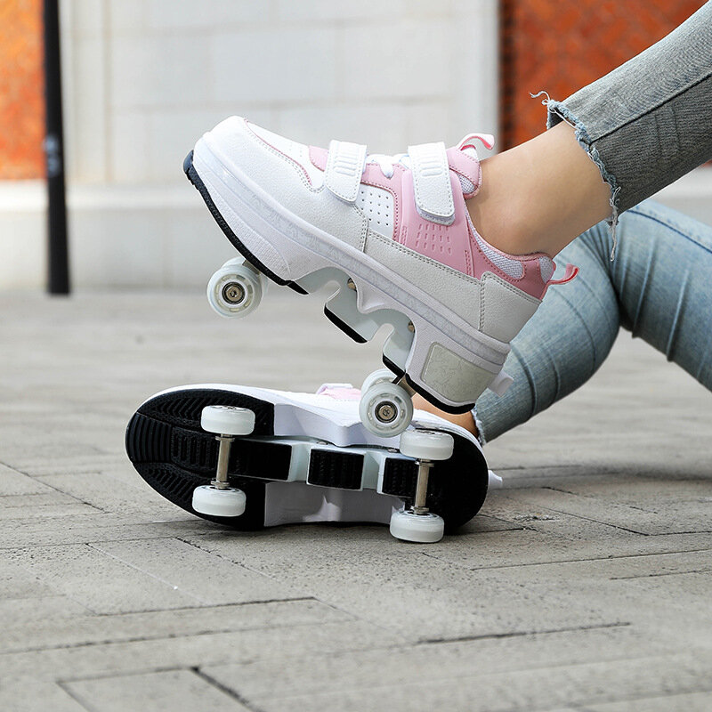 Sepatu roda deformasi dengan 4 roda sepatu Parkour Runaway sepatu roda 4-roda sepatu deformasi untuk hadiah wanita remaja dewasa