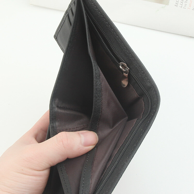 Мужской кожаный короткий кошелек, кошелек из воловьей кожи на молнии с несколькими отделениями для карт, деловая модная вместительная сумка для денег 11,5*9,7*2,5 см