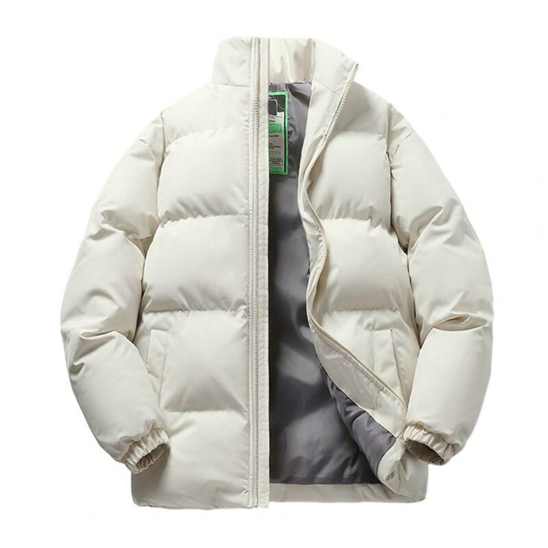 Casaco de algodão unisex Windproof com gola stand-up, jaqueta acolchoada aconchegante, fechamento de Zipper, exterior, inverno
