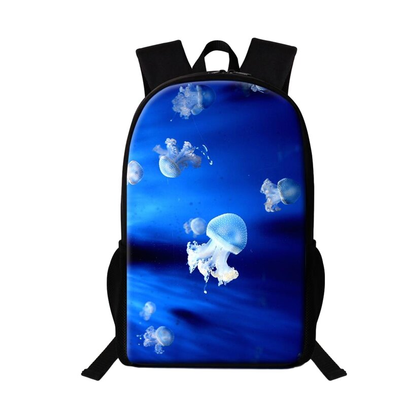 Blue Jellyfish Printing Backpack Large Capacity 16 Inch School Bags for Teenagers School Bags for Girls Boys Student Book Bag