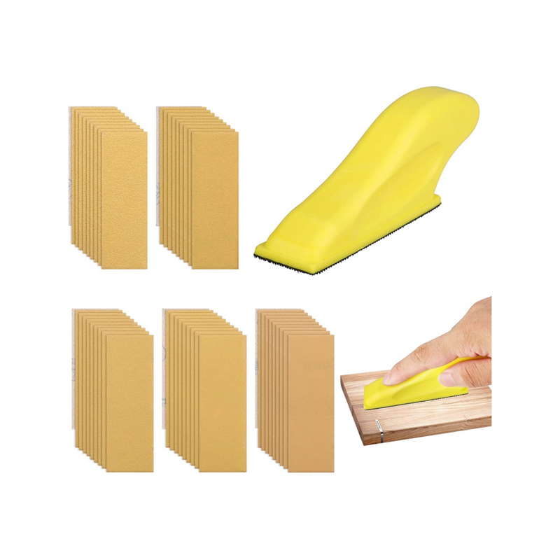 Sander Kit for Detail Sanding, Mini Handle Sanding Tool & 50Pcs Sandpaper-Grit 80 120 150 220 400, for Small Project DIY