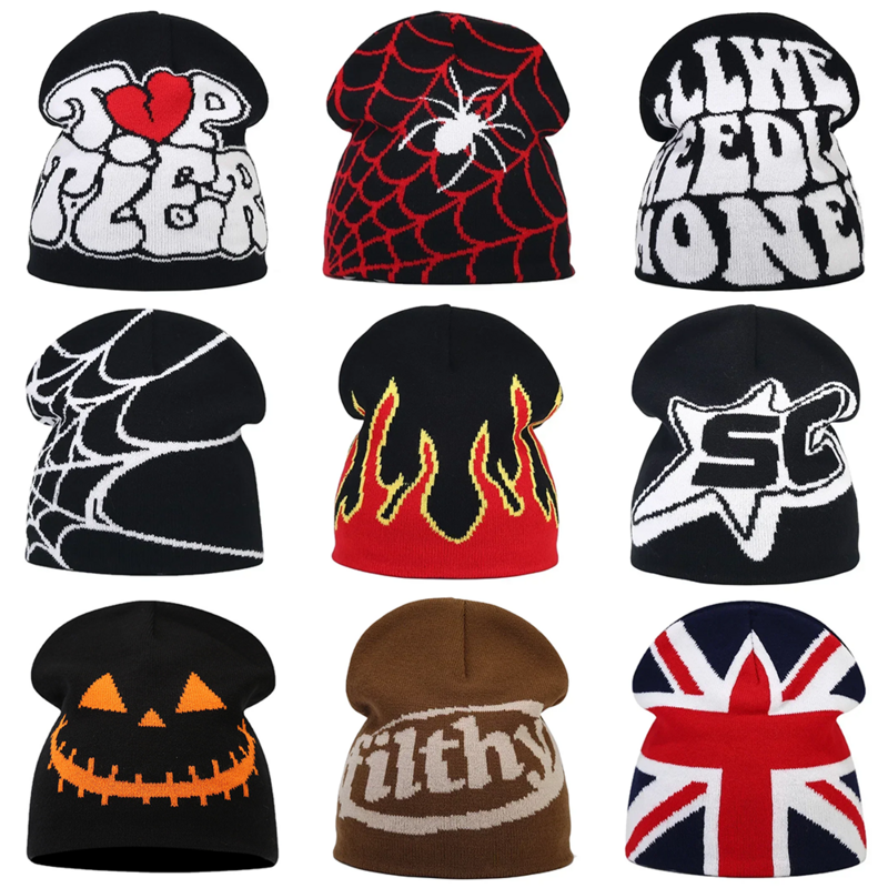 Topi rajut musim dingin, Y2K huruf rajut, topi Beanie, topi wol, topi Hip Hop, topi tetap hangat, topi Pria Wanita, musim dingin, musim gugur, 2024