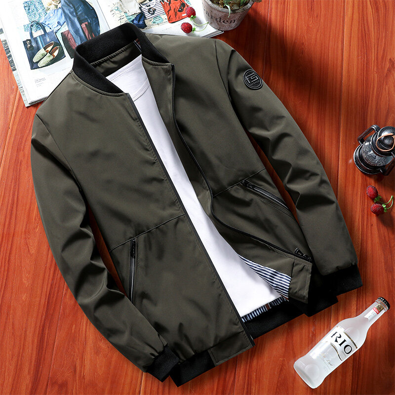 Мужская куртка-бомбер с воротником-стойкой, однотонная Повседневная Уличная бейсбольная куртка в Корейском стиле, весна 2024