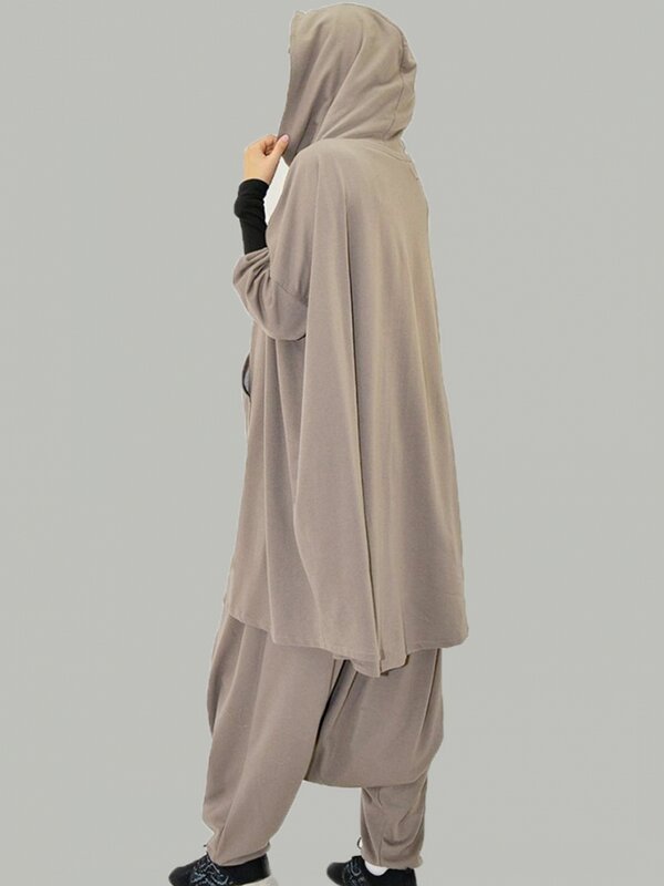 Moda muzułmańska sweter ze spodniami stroje biurowa dama nowa wiosna rękaw w kształcie skrzydła nietoperza Top garnitur eleganckie kobiety jednolity kolor zestaw kombinezon
