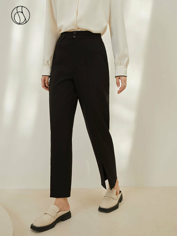 DUSHU-Pantalones gruesos negros para mujer, traje con cintura elástica, longitud hasta el tobillo, diseño derramado, para oficina, Otoño e Invierno