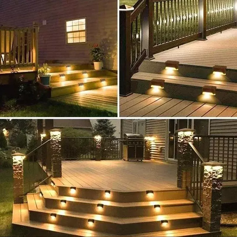 태양광 데크 조명 야외 방수 LED 울타리 조명, 테라스 계단 난간 통로용 계단 정원 장식 램프, 4 개, 8 개, 12 개