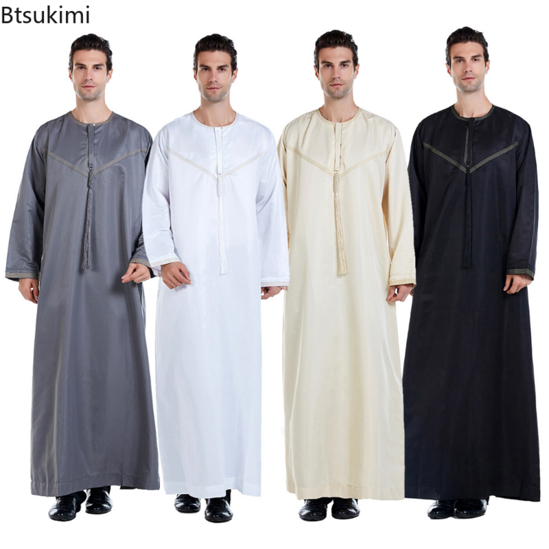 Pakaian Pria Muslim Ramadhan Jubba Thobe Gaun Panjang Pakistan Dubai Arab Muallaba Kaftan Abaya Islami Doa Jubah Ibadah Layanan
