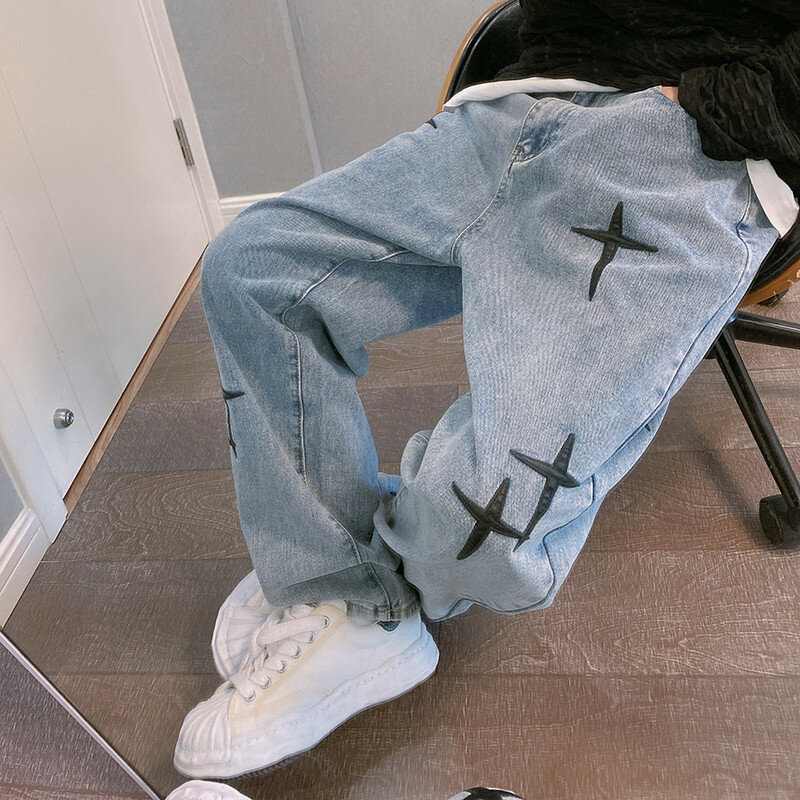 Pantaloni Cargo a gamba larga 2024 Streetwear Jeans larghi da uomo primavera autunno uomo moda coreana sciolto dritto abbigliamento maschile di marca nero