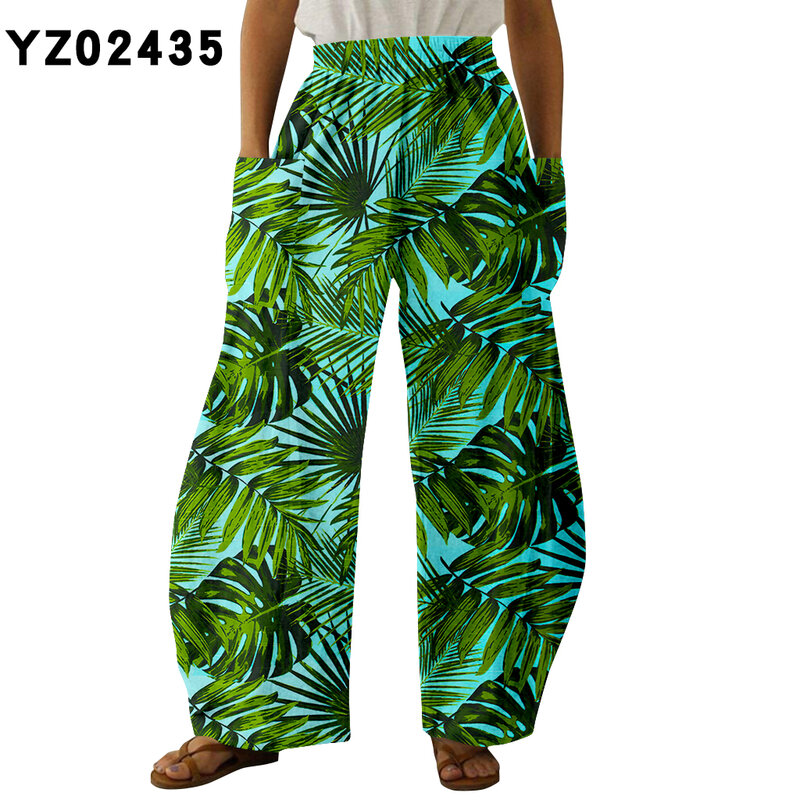 Pantalones con estampado de plantas para mujer, pantalón de chándal holgado, informal, elegante, con bolsillos, Y2k, Verano