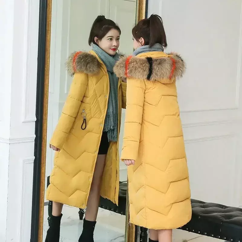 Пальто с перьями, женский пуховик, Корейская куртка для женщин, утепленная длинная хлопковая куртка, зимние пуховики, Женская пуховая куртка, 2023