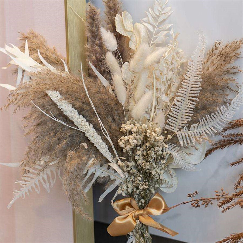 Boho natürliche Pampa Gras getrockneten Blumenstrauß für Hochzeit Zaumzeug Bouquet Indoor Outdoor Hausgarten Küche Büro Tisch Vase