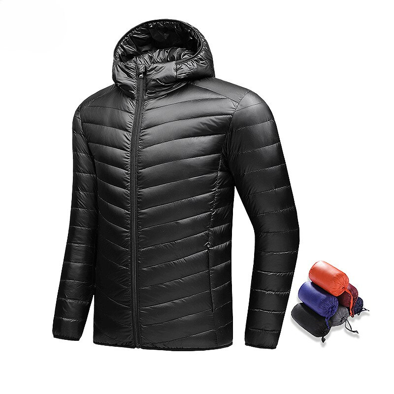 Arazooyi jaket bertudung pria, ultra ringan berkemah Trekking tahan air dapat dikemas luar ruangan mantel termal Puffer