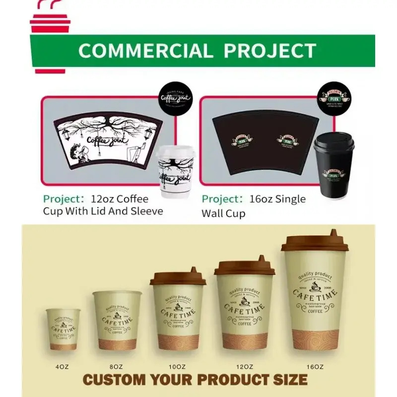 Copos de café descartáveis de papel com tampas, recicláveis, ondinha única, copos de parede dupla, compostáveis, compostáveis, quentes, Cu
