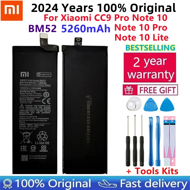 BM52 baterai asli baru 2024 tahun, untuk Xiaomi Mi Note 10 Lite / Mi Note 10 Pro / CC9pro CC9 Pro 5260mAh baterai