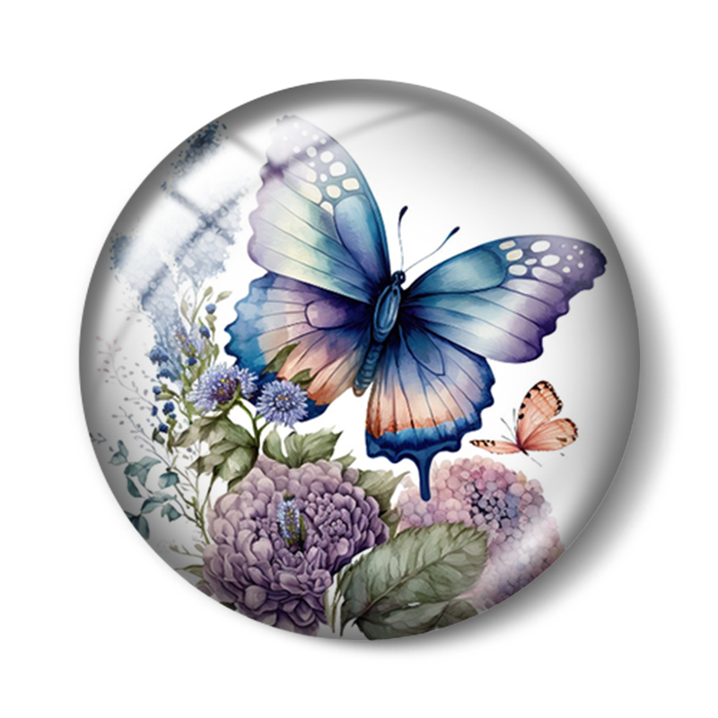 Cabochão de vidro redondo com pintura de flores e borboletas, Demo Flat Back, Making Findings, 10PCs, 12mm, 16mm, 18mm, 25mm