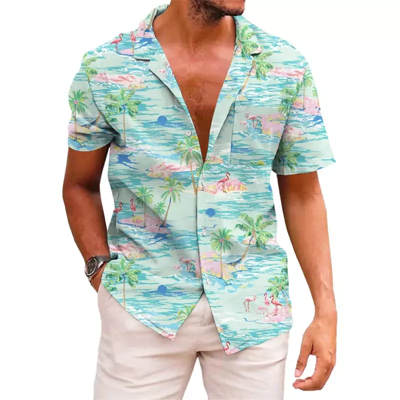 Herren hemd gedruckt Revers Sommer kurz ärmel ige Hawaii einfache neue Stil täglichen Urlaub atmungsaktiv lässig und bequem