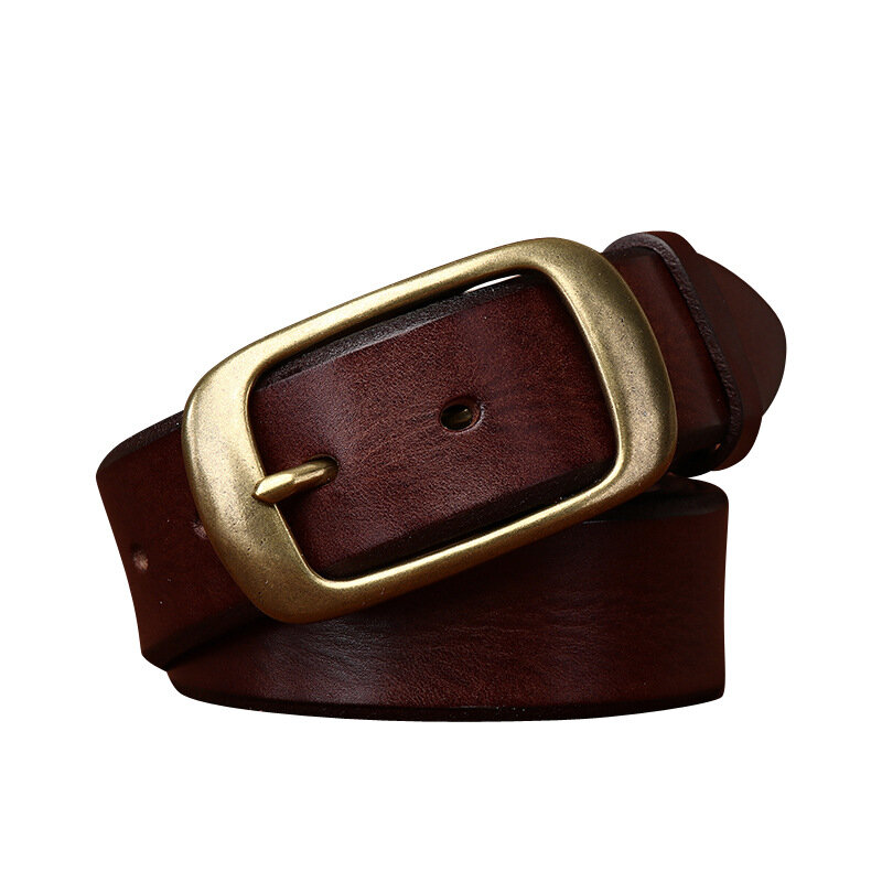 3.8cm/1.5'' Retro Handmade Leather Belt Men's Genuine Leather Belt Solid Brass Frosted Buckle Western Cowboy Jeans Waist Belts
