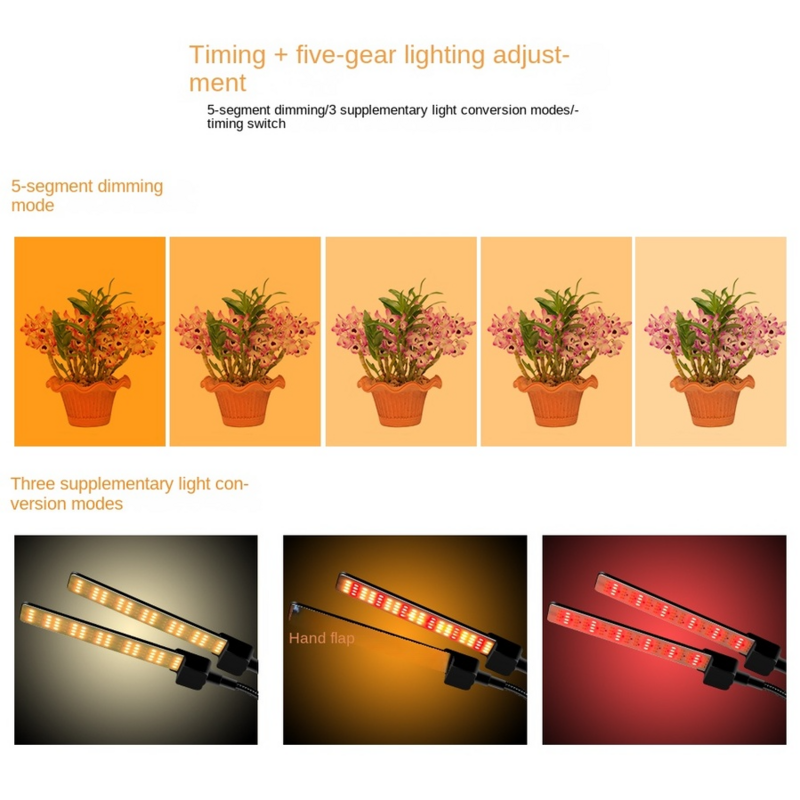 水耕栽培用の植物ランプ,植物栽培用のフルスペクトルLEDライト,5V USBブラケット,伸縮性のあるスタンド付き
