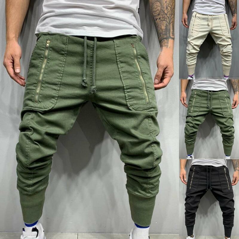 Trendy Male Trousers Western Style Slim Fashion Men Long Cargo Trousers  Pockets Men Sweatpants for Vacation