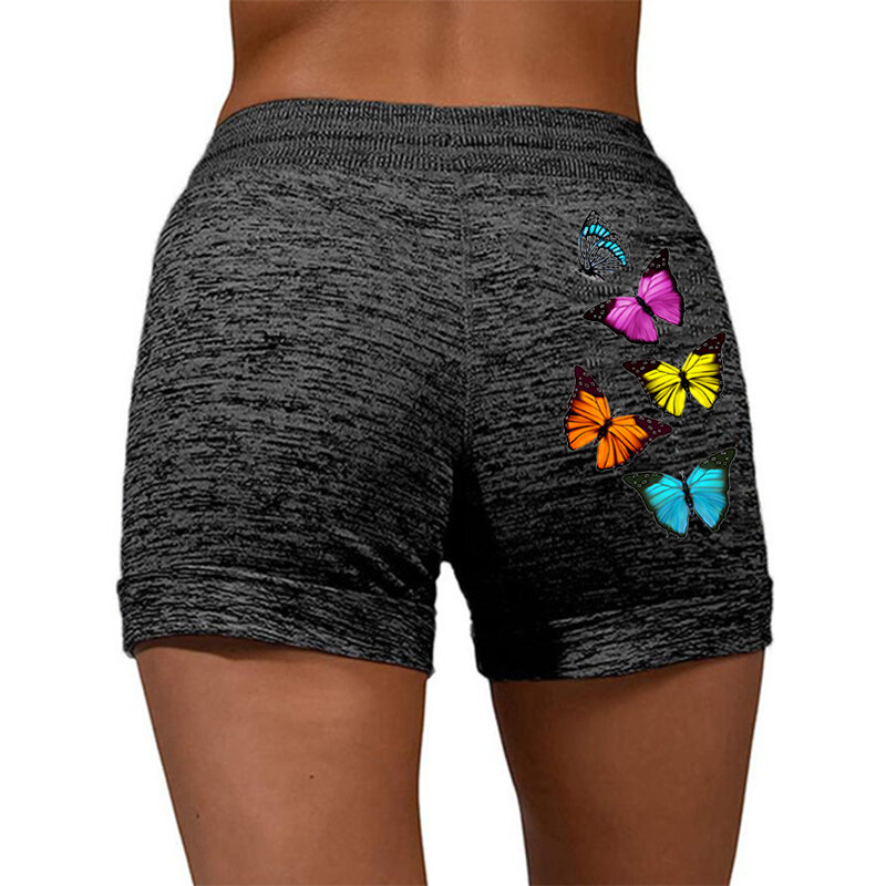 Mais tamanho feminino verão ao ar livre calças esportivas casual cintura alta cordão shorts senhoras moda borboleta impresso yoga shorts