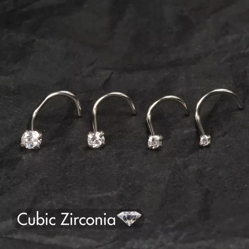 5Pcs CZ Gem Stainless Steel Nose Piercing Stud Crystal Nariz Body Jewelry S L Bone Shape Nostril Rings for Women Girl 20g 0.8mm