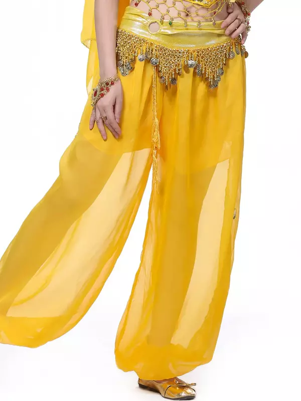Jednolity kolor orientalne spodnie strój do tańca kobiety Fantasia Jazz wysoki stan brzuch nosić miejskie latynoskie ubrania szyfonowe Knickerbockers