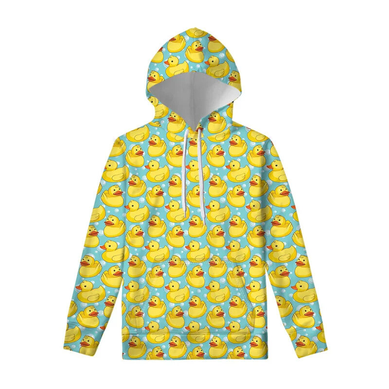 Толстовка детская с капюшоном, смешная уличная одежда с 3D принтом желтой резиновой утки, модный винтажный свитшот с капюшоном