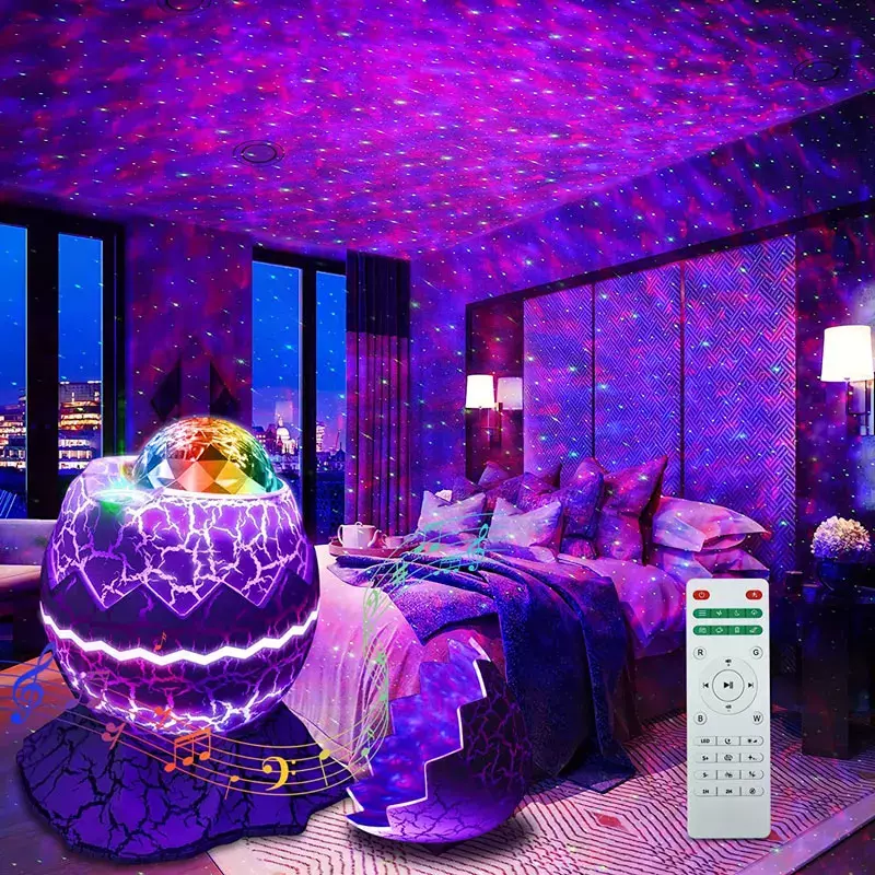 LED Starry Sky Night Light com alto-falantes Bluetooth, casca de ovo de dinossauro, projetor de galáxia, decoração para jogos, presente para crianças, lâmpada Nebula