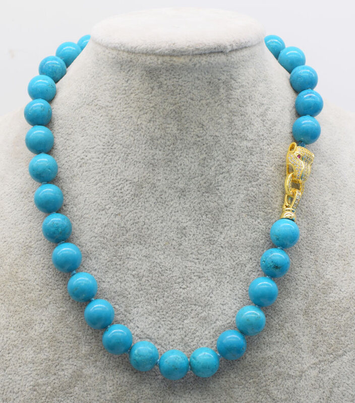 Синее бирюзовое ожерелье круглый 12 мм 18 "натуральный оптом и Желтый леопардовый крючок с застежкой