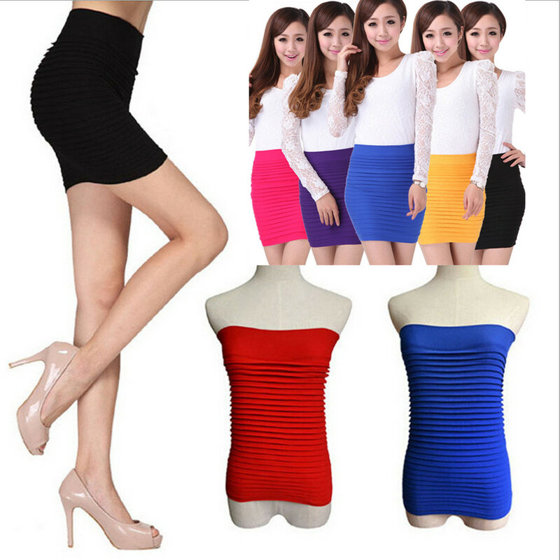 Fashion Slim Short Skirts Solid Color Elegant Women Pencil Skirts Elastic Sexy Bodycon Package Hip Skirt High Waist Mini Dress