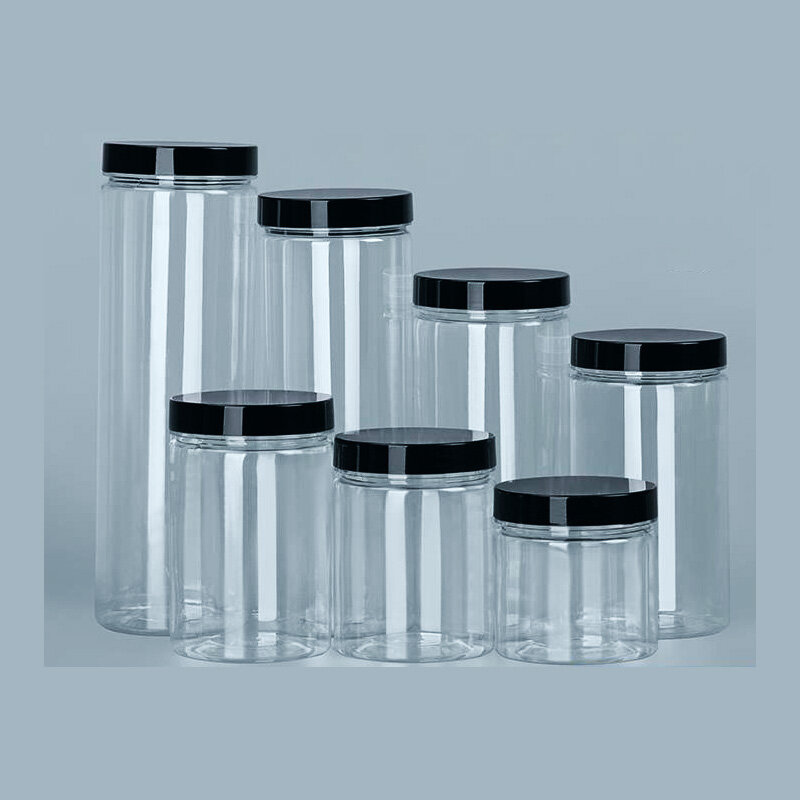 Clear Sealed Can With Lid Plastic Empty Packing Bottle Circular Storage Bucket Biscuit Jar Food Grade Sealed Cans Tank Container