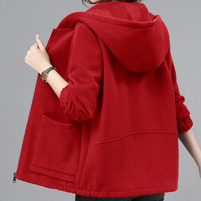 여성용 벨벳 두꺼운 후드 카디건 스웨터, 따뜻한 긴팔, 루즈한 캐주얼 짧은 재킷 코트, 2023 신상