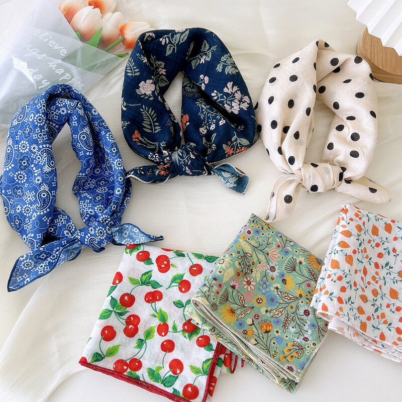 Lenço feminino com estampa floral, lenço pequeno, lenço, xales de mistura de algodão, lenços coreanos, moda 1pc