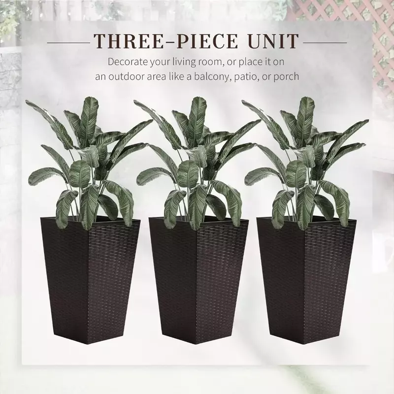 Planters with Drainage Hole Set of 3, Outdoor Flower Pots for Porch, Front Door, Entryway, Patio and Deck, Indoor Planters