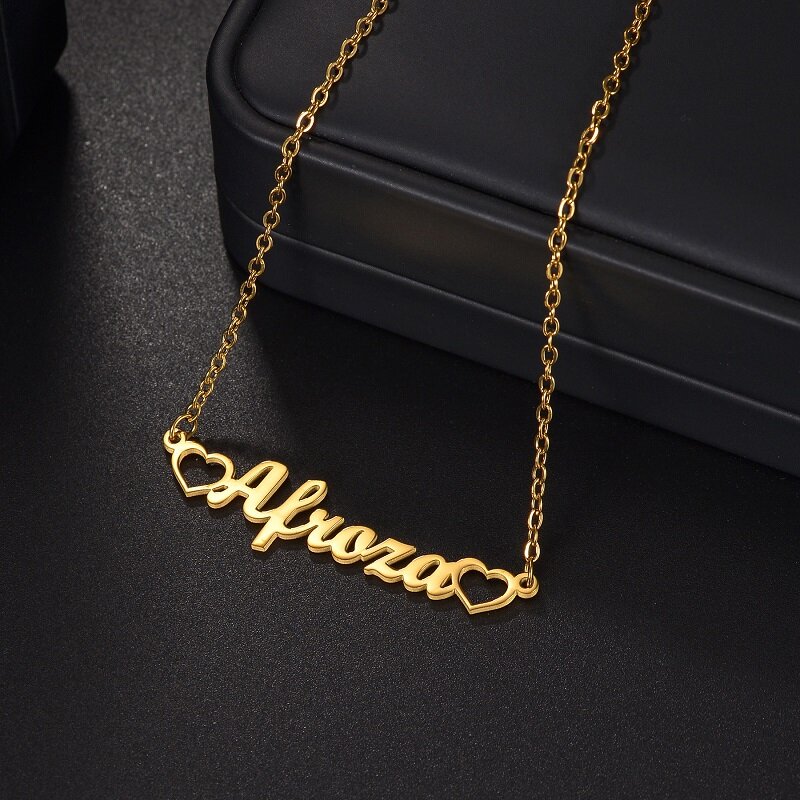 365 Custom Name Necklace Butterfly Hearts Stainless Steel Jewelry Women Personalized Nameplate Trendy Choker Girls Birthday Gift