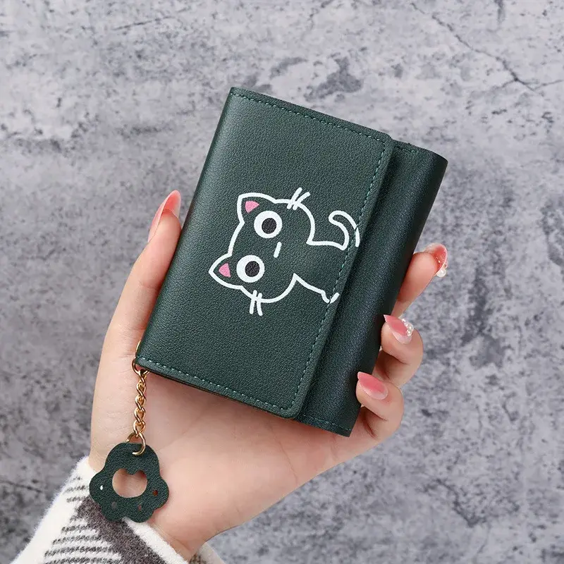 Koreański nowy damski portfel słodki kotek portfel kreskówka portfel guzik prosty 30% karta rabatowa