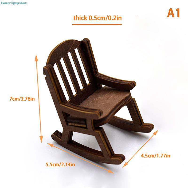 1pc 1/12 Dollhouse Mini Table Chair Dolls House Rocking Chair Dollhouse Furniture Accessories For Kids Pretend Play Toy