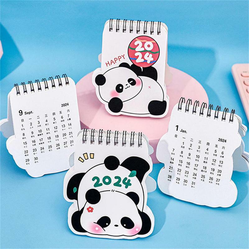 Pequeno Portable Desk Calendar com Cute Panda Design, Calendário Mensal, de junho 2024 a dezembro 2024