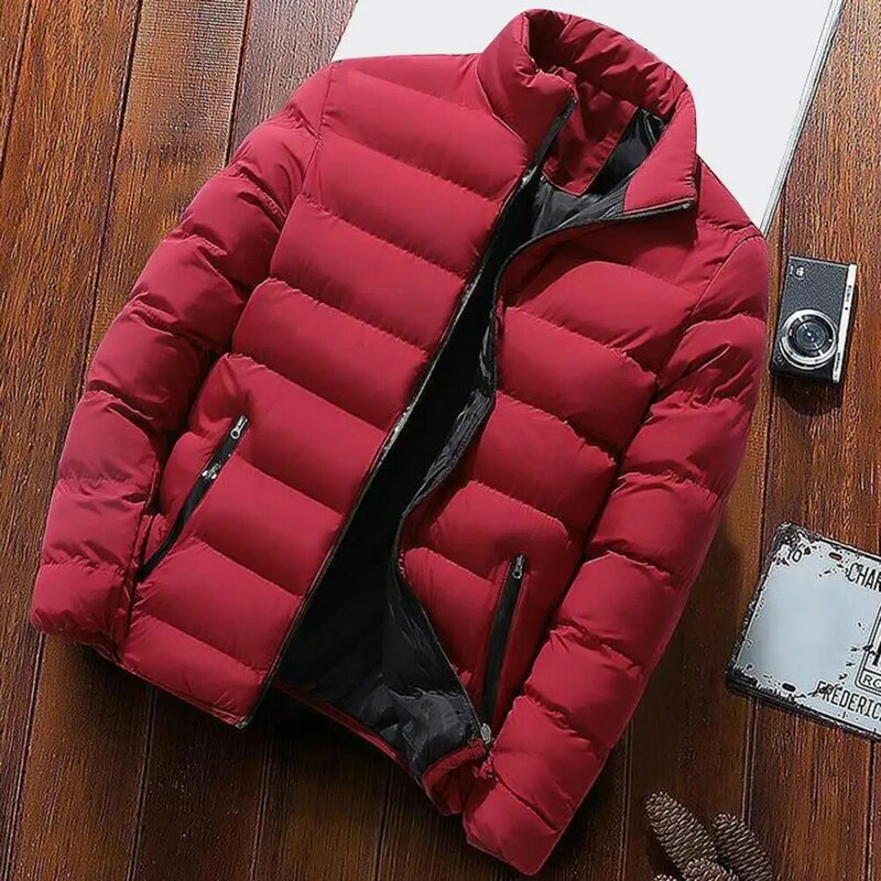Men Outerwear Men Jacket Thick Padded Winter Jackets for Men Windproof Warm Stylish Outerwear with Zipper Closure Stand Collar