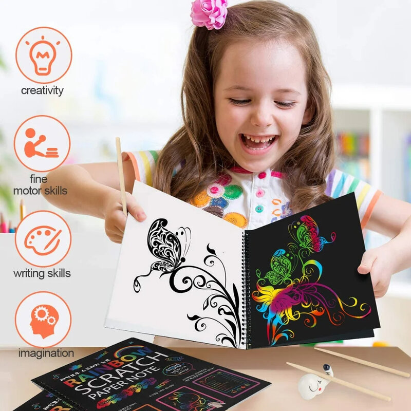 Rainbow Magic Scratch Off Paper Set para crianças, Artes Scraping Painting Toy, DIY Graffiti Book, Brinquedos Educativos Montessori