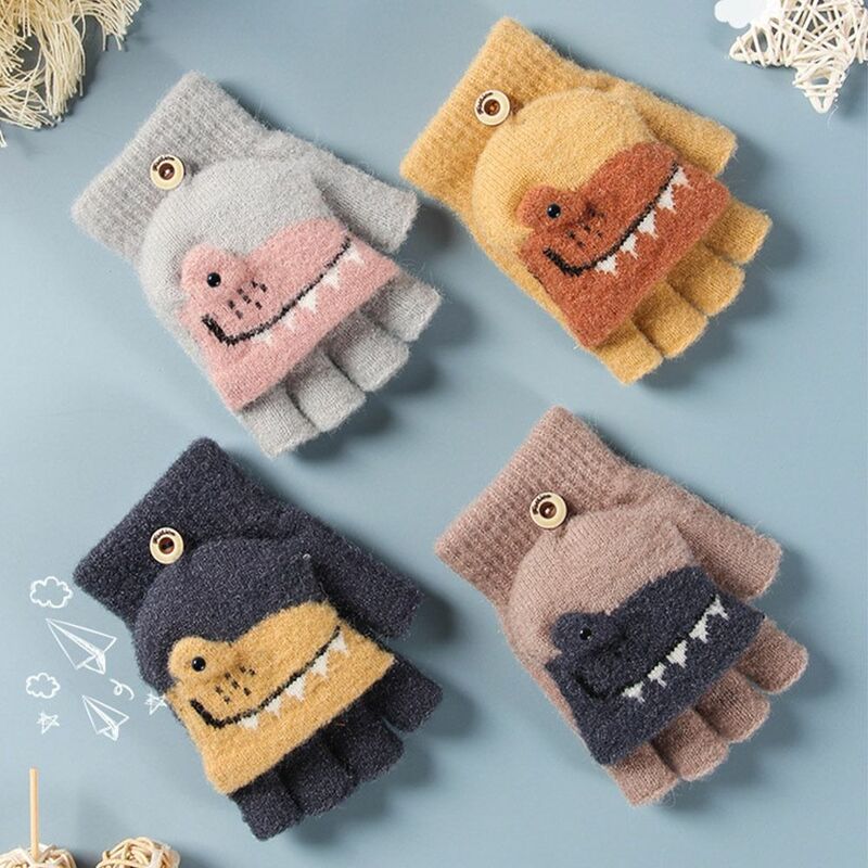 Winter Soft Plush Children Cute Thick Warm Knitted Mittens Kids GlovesFor 5-12 Years Old