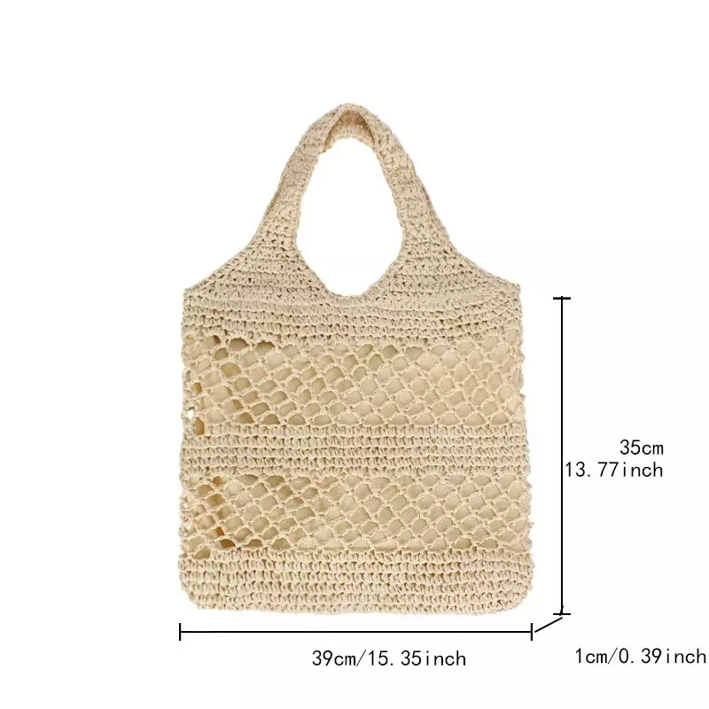 Bolso de hombro de paja hueca informal SW8 para mujer, bolso de mano tejido a mano de gran capacidad, bolsos de playa de verano